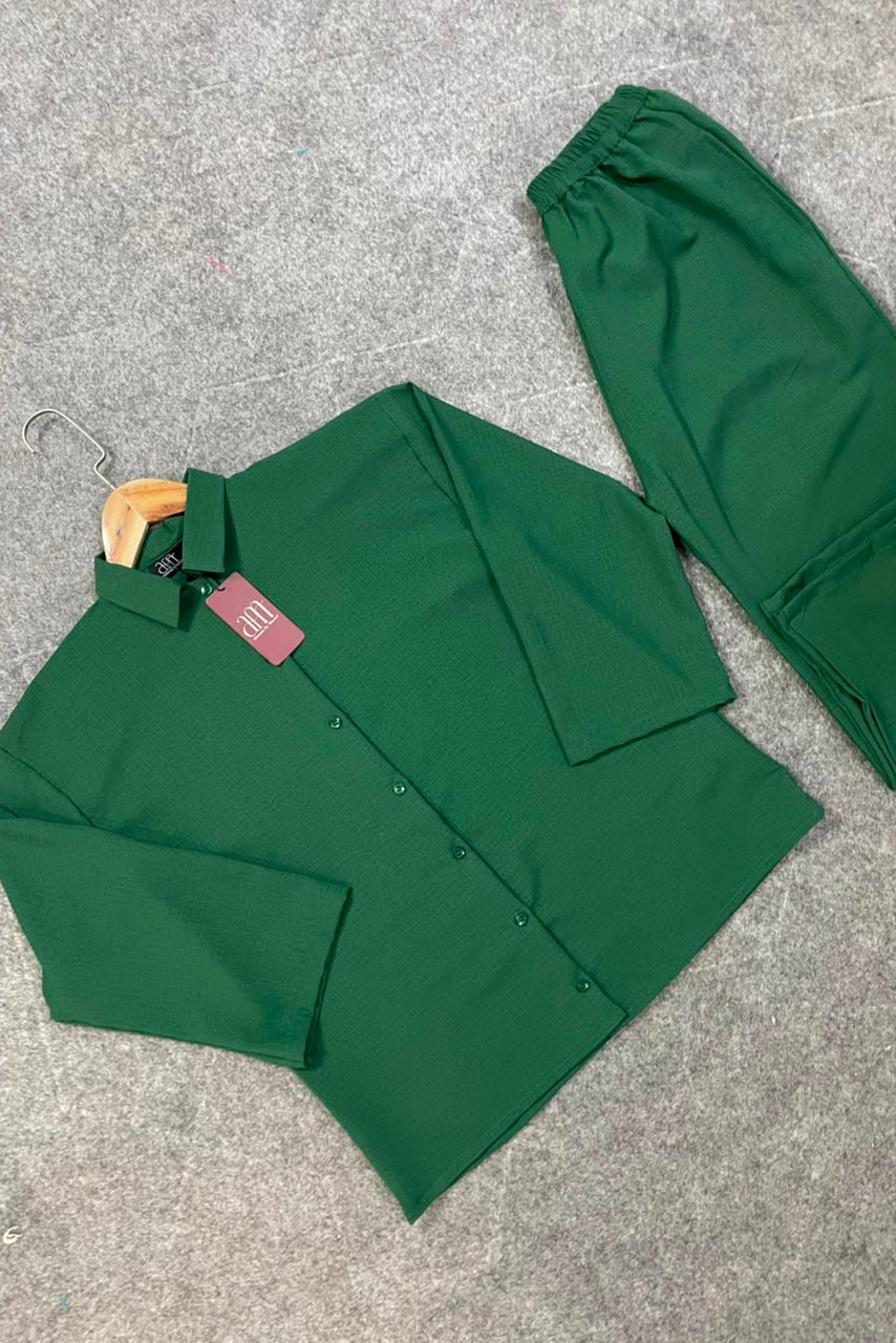 Down Shoulder Co-Ord Set (Green)