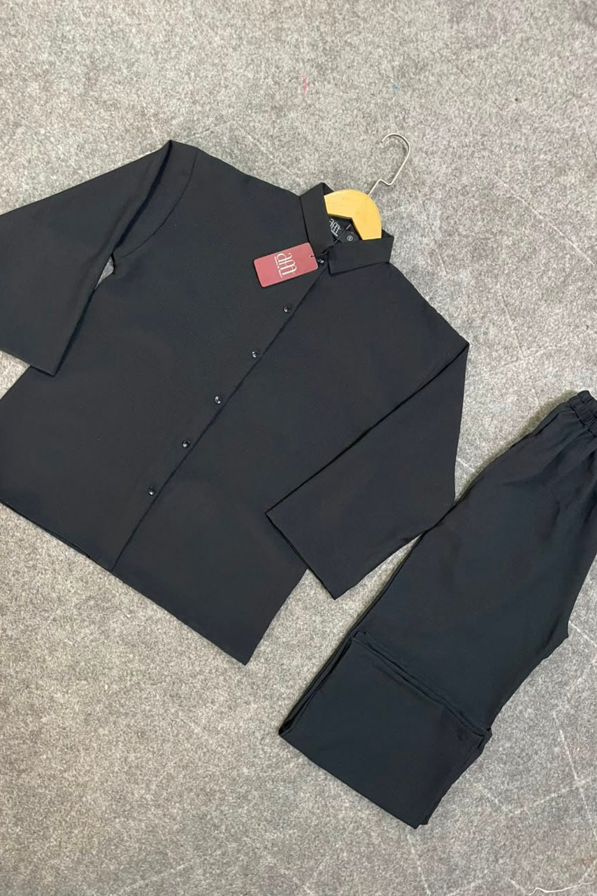 Down Shoulder Co-Ord Set (Black)
