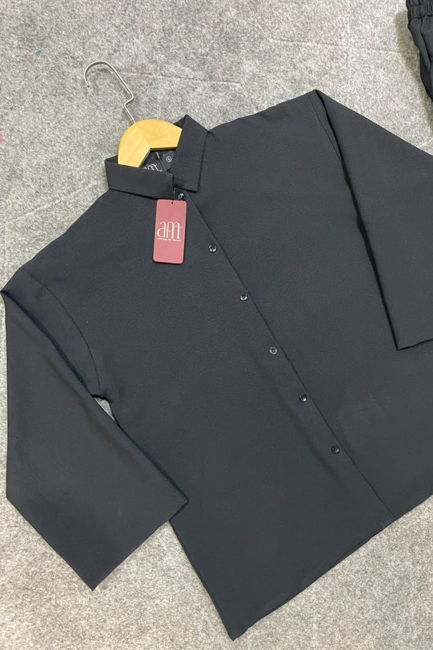 Down Shoulder Co-Ord Set (Black)