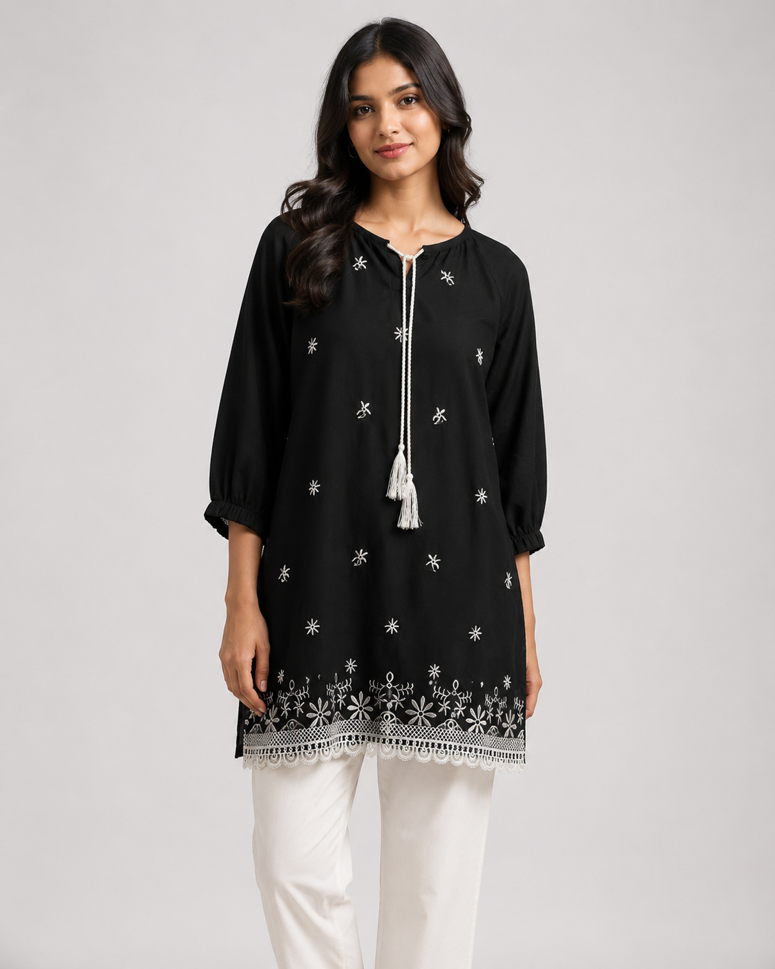 Black Bloom Embroidered Seersucker Top