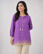Purple Bloom Embroidered Seersucker Top