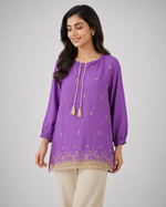 Purple Bloom Embroidered Seersucker Top