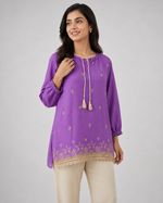 Purple Bloom Embroidered Seersucker Top
