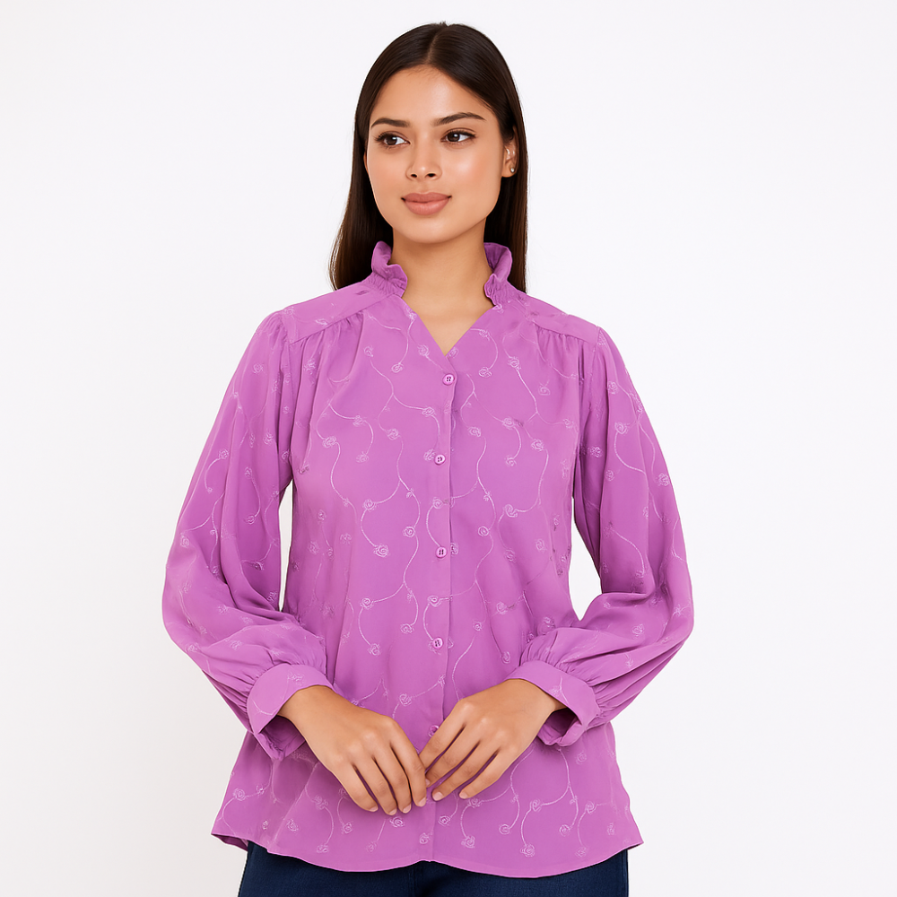 Ladies Embroidered western Top (light purple)