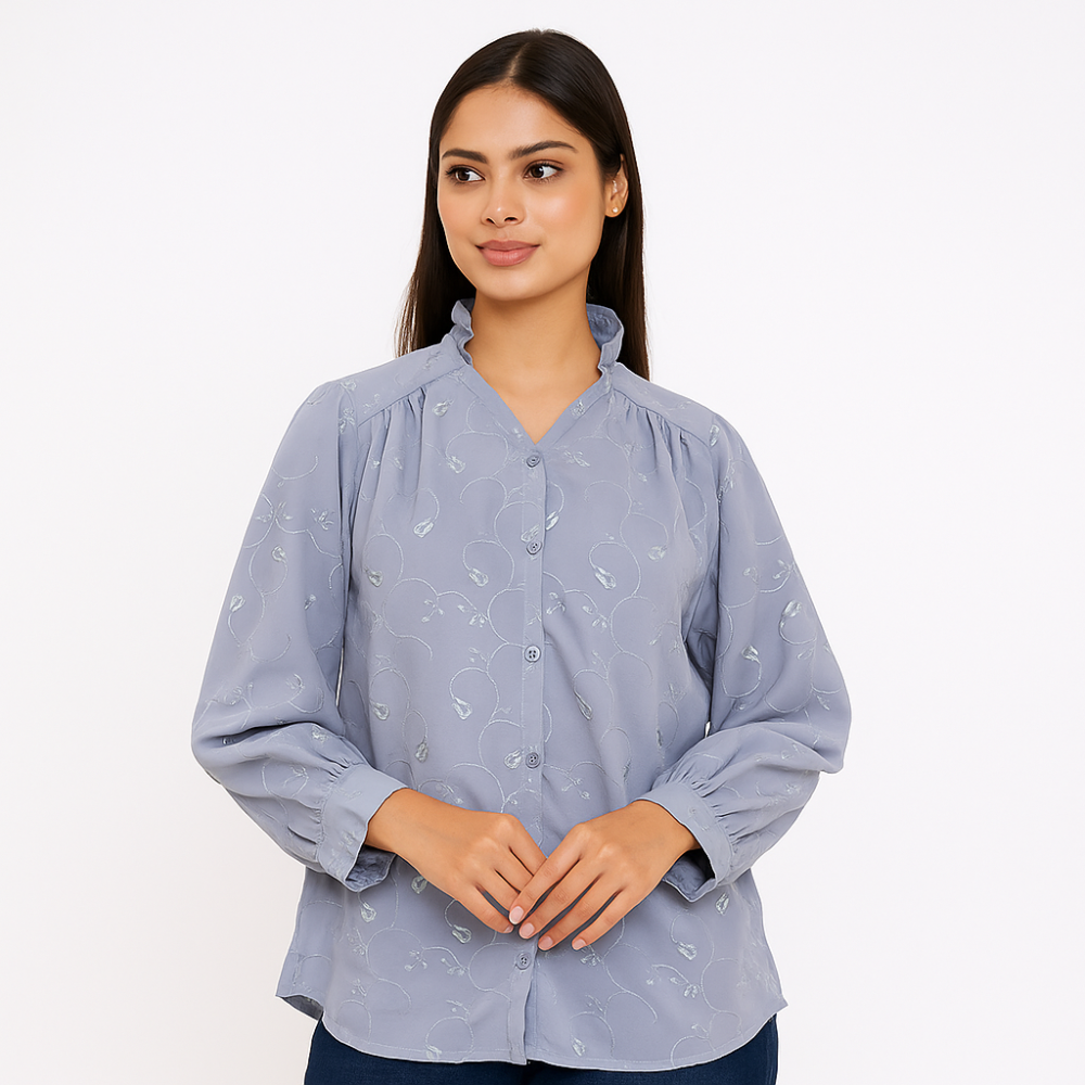 Ladies Embroidered Western Top (gray)